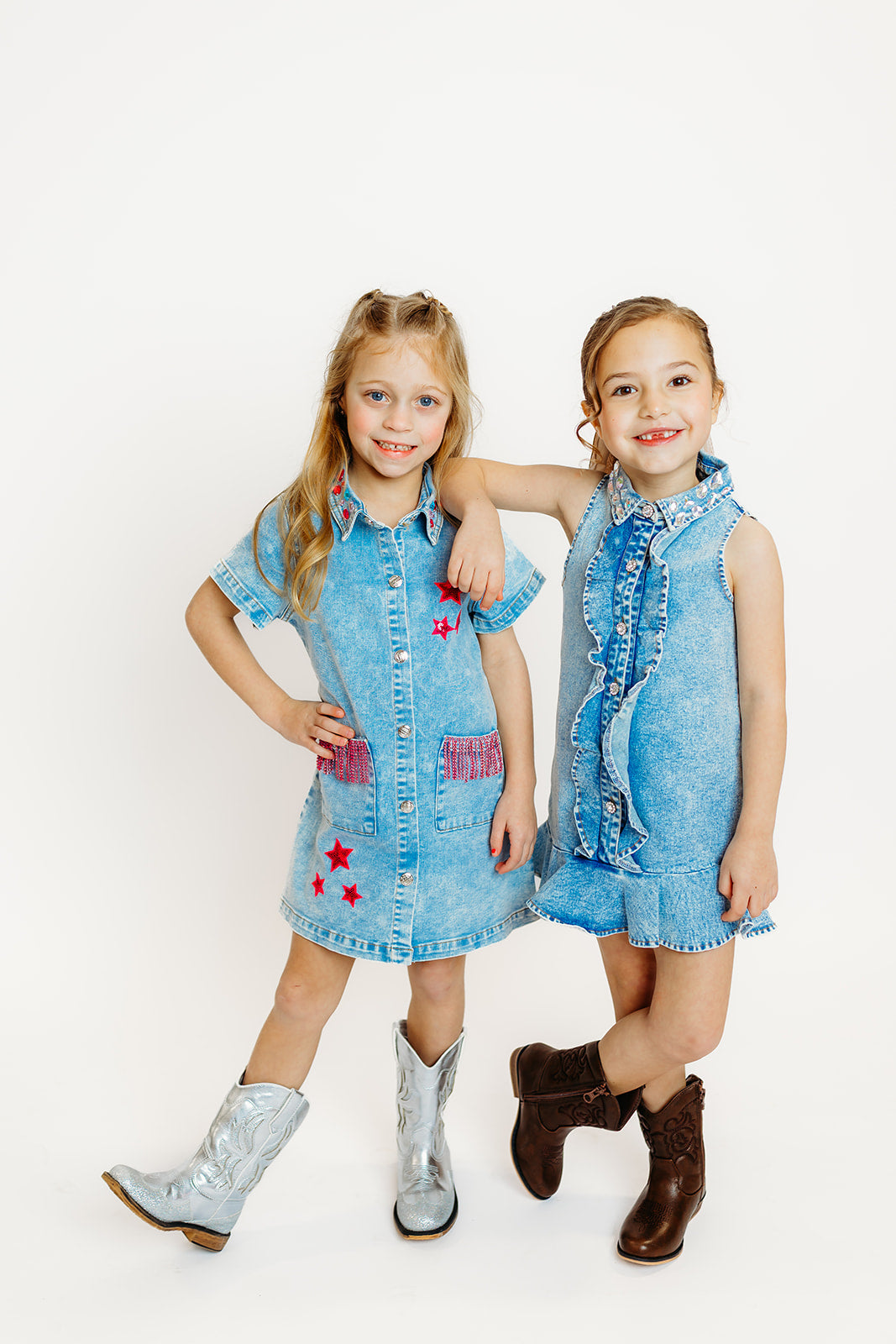 Ruffle Gem Denim Dress