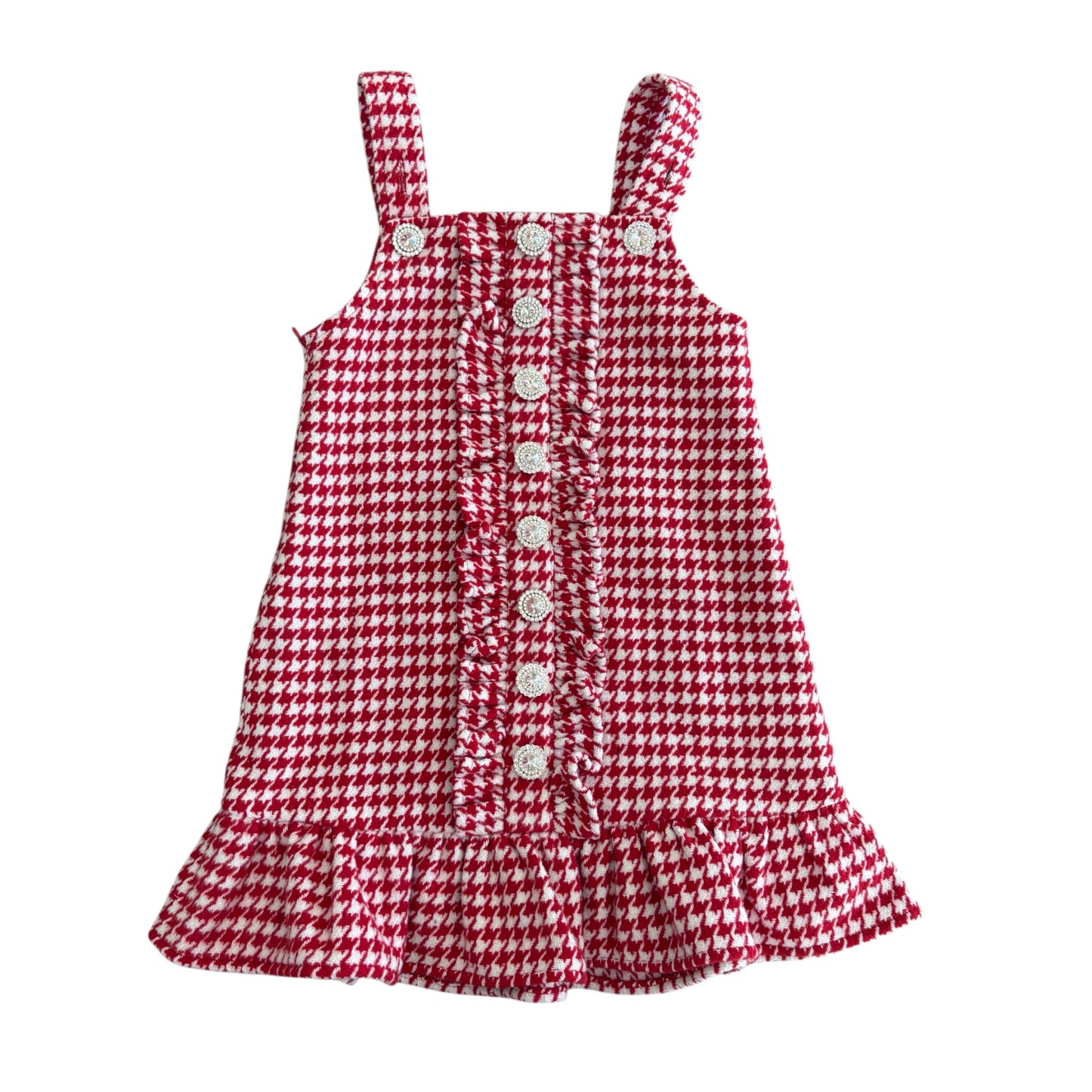 Red and White Houndstooth Ruffle Button Jumper Dress (PREORDER)
