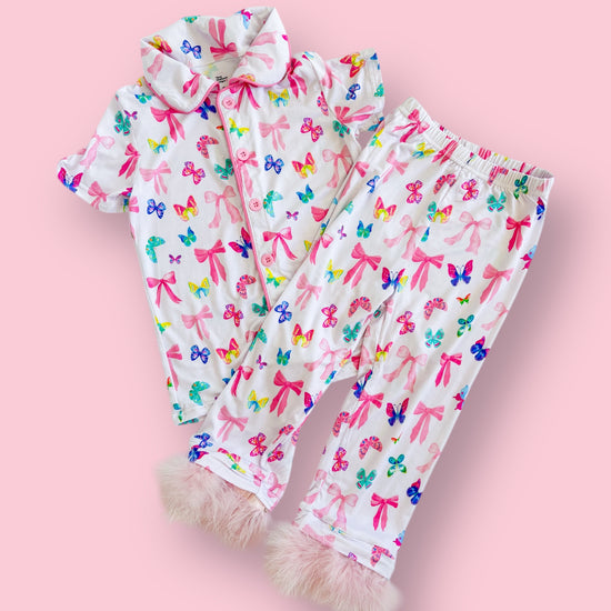 Bow and Butterfly Print Bamboo Feather PJs