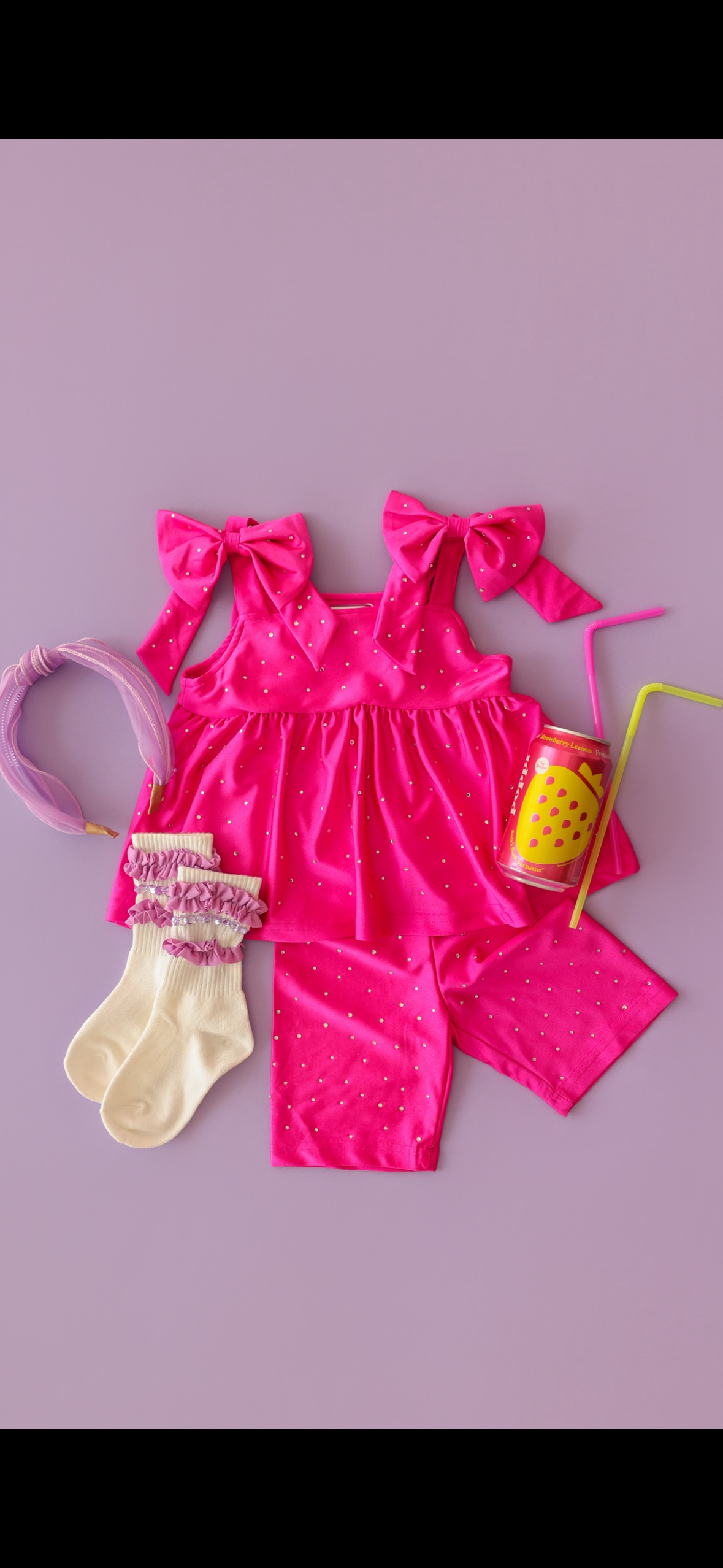 Magenta Bow Two-Piece Gem Stamped Athletic Set