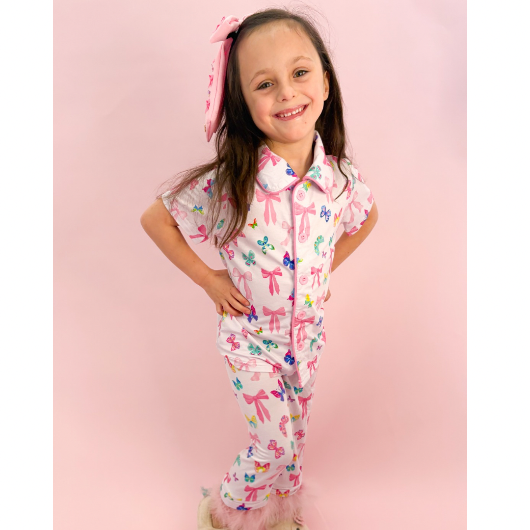 Bow and Butterfly Print Bamboo Feather PJs