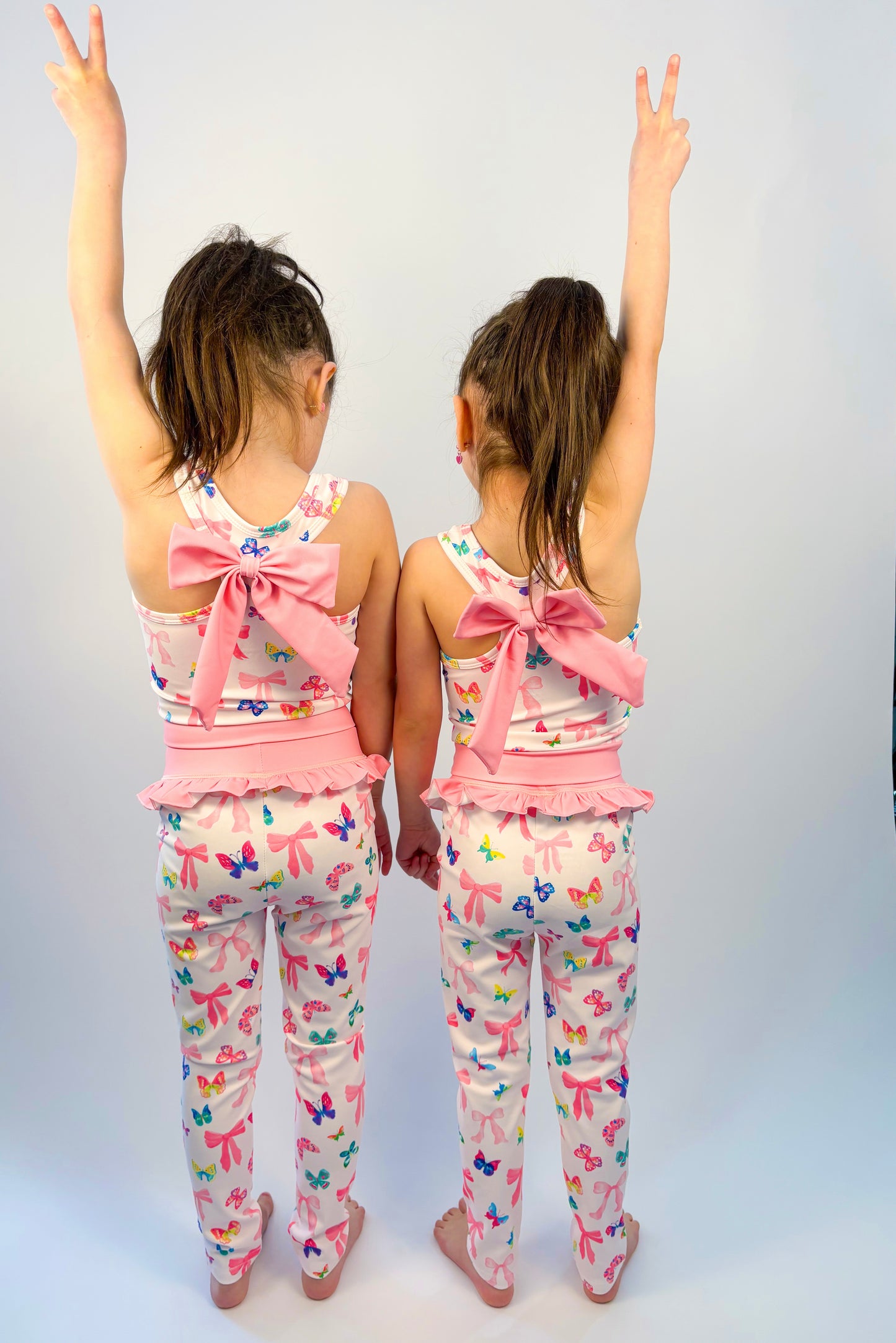 Bow and Butterfly Print Pant and Tank Athletic Set