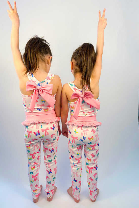 Bow and Butterfly Print Pant and Tank Athletic Set