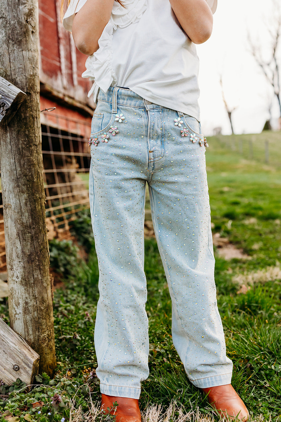 Wide Leg Gem Embellished Jeans