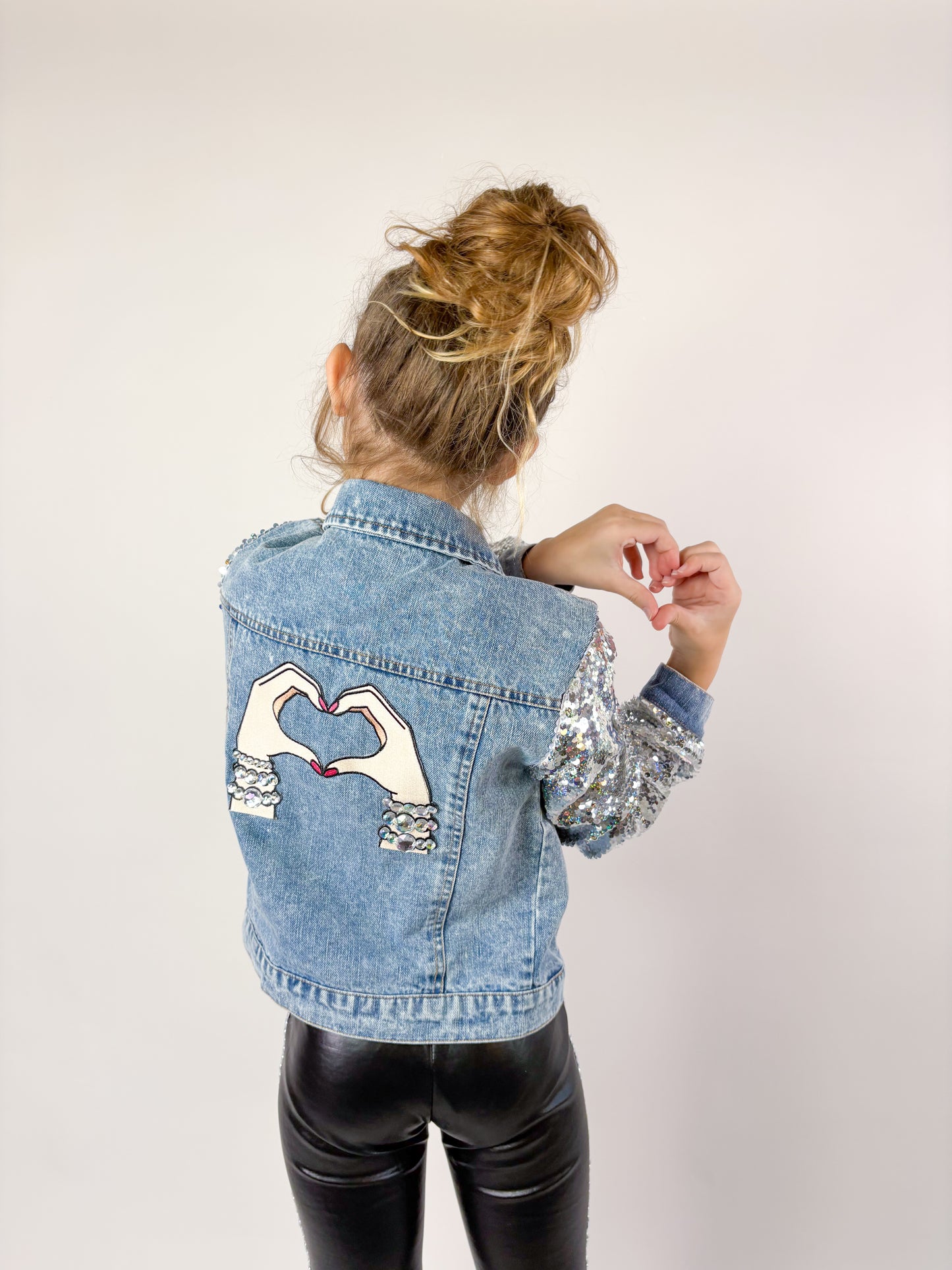 Lover Patched Sequins Denim Jacket