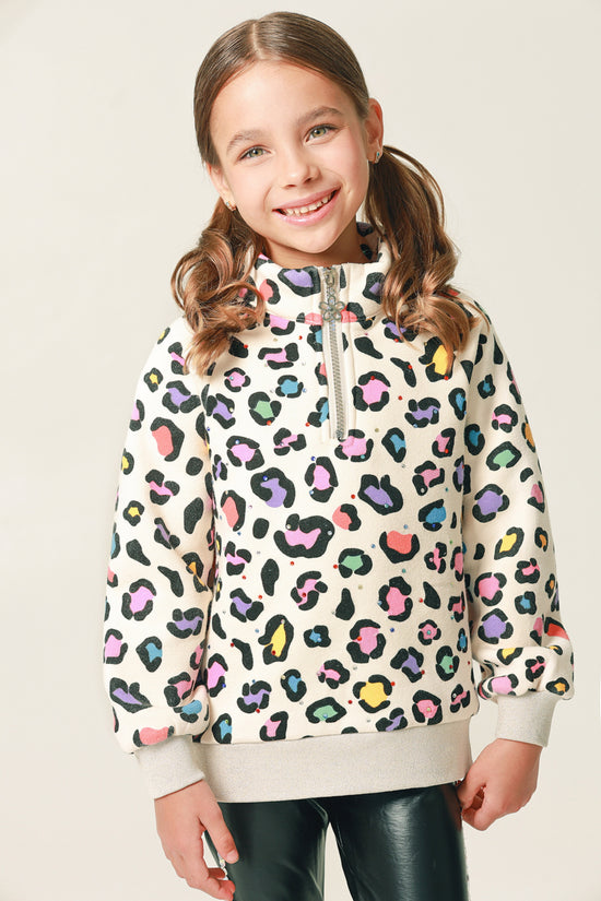 Leopard Gem 3/4 Zip Crewneck