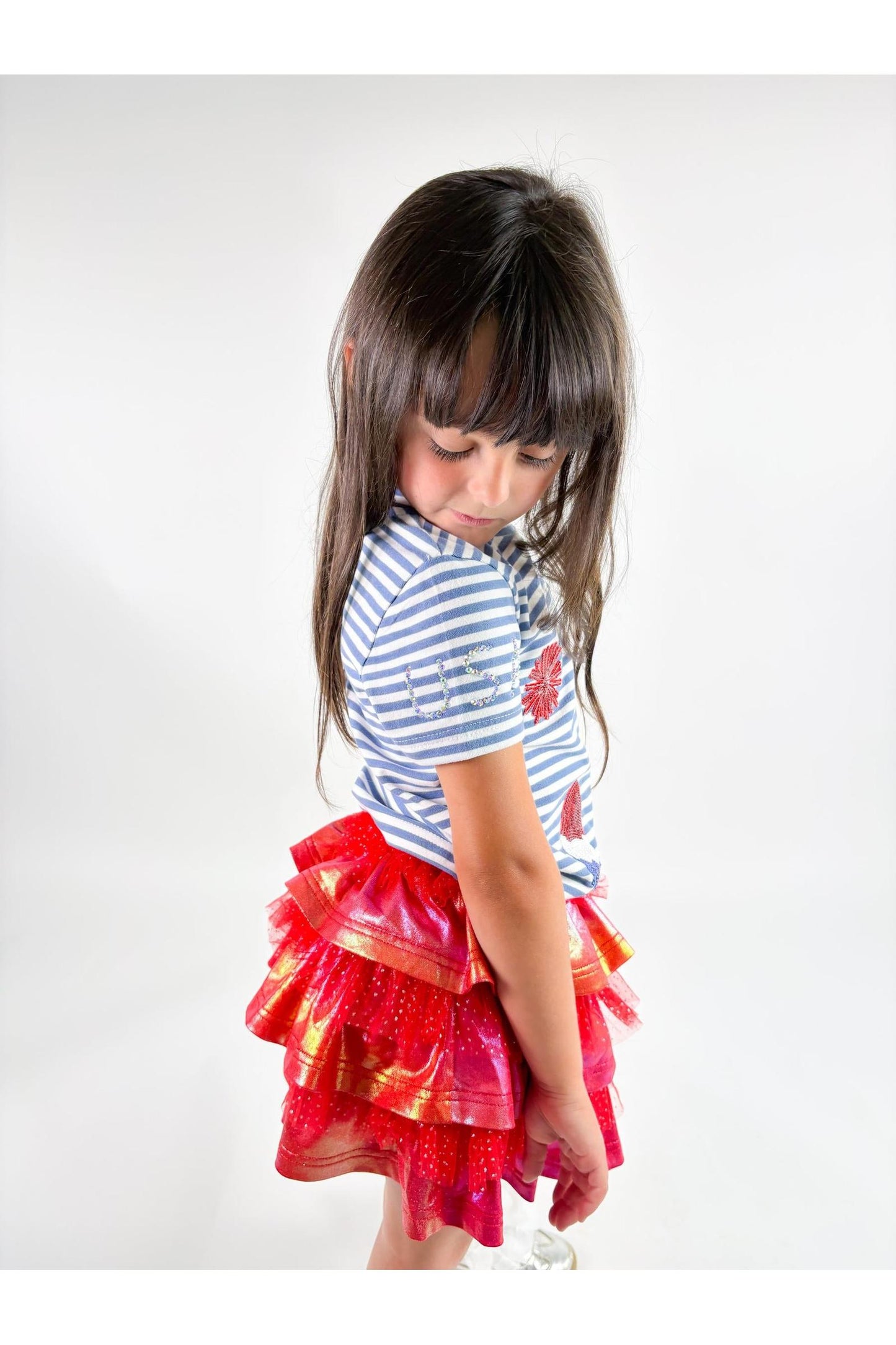 Striped Australian Terry Cotton Fourth of July Patch Top