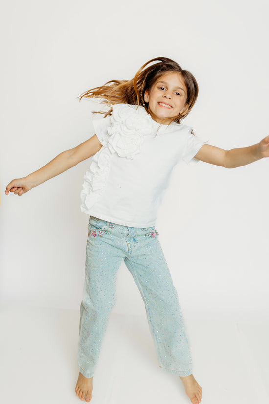 White Flower Ruffle Top – Three Wildflower Designs