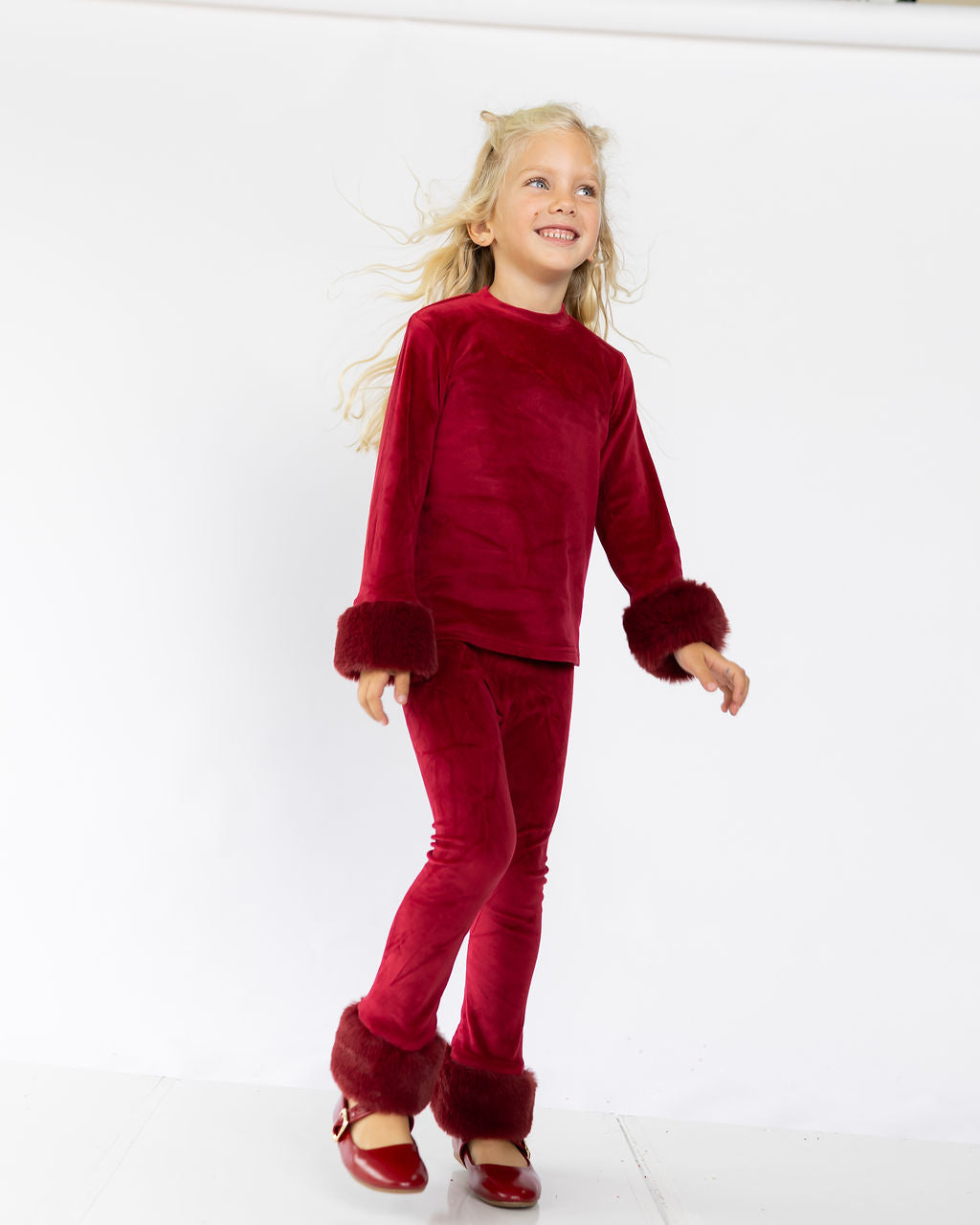 Red Velour Fur Cuffed Set