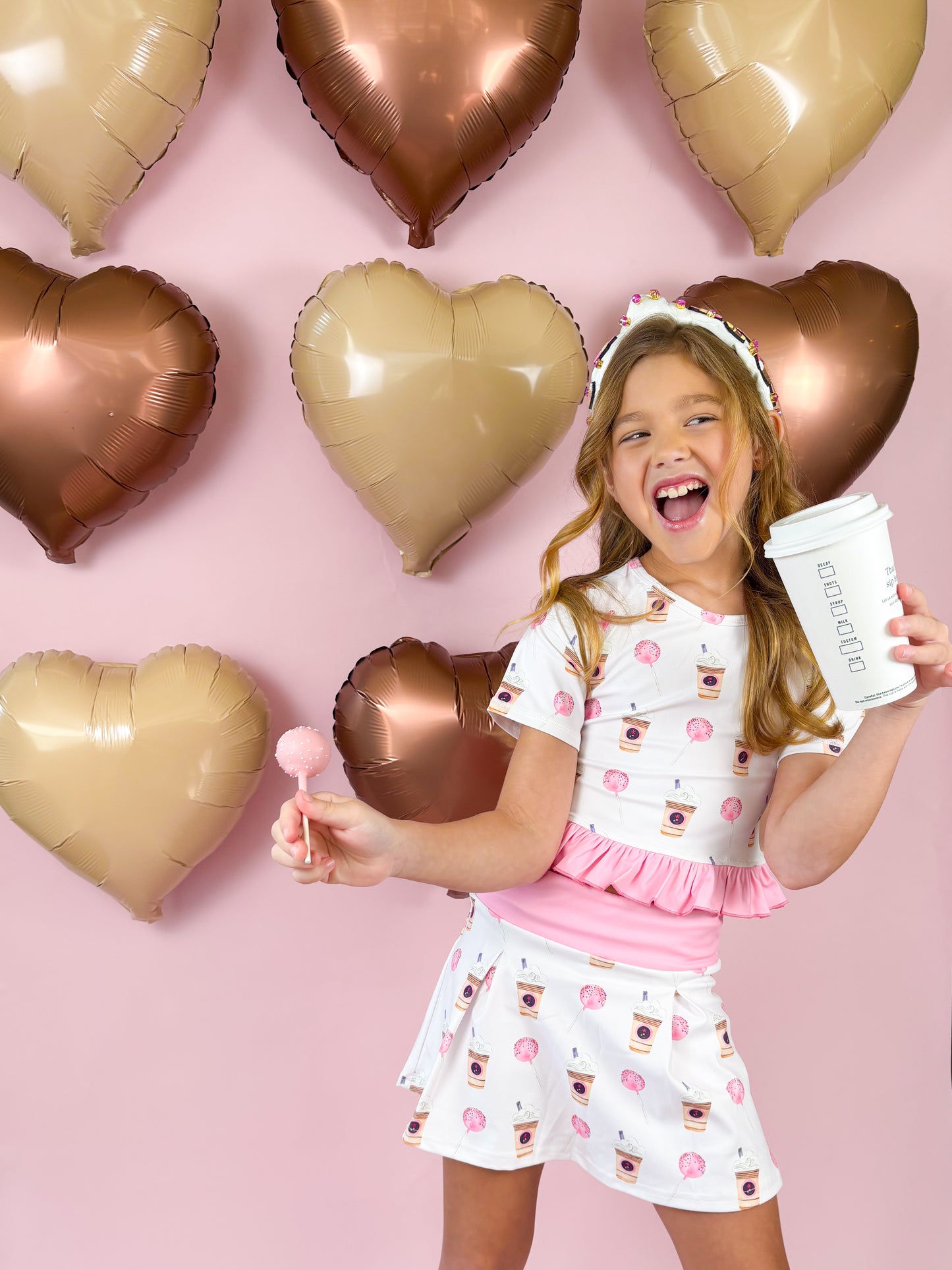 Latte and Cake Pop Print Skort and Top Athletic Set