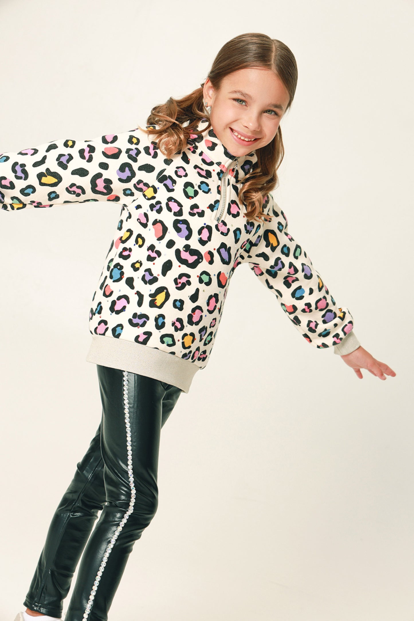 Leopard Gem 3/4 Zip Crewneck