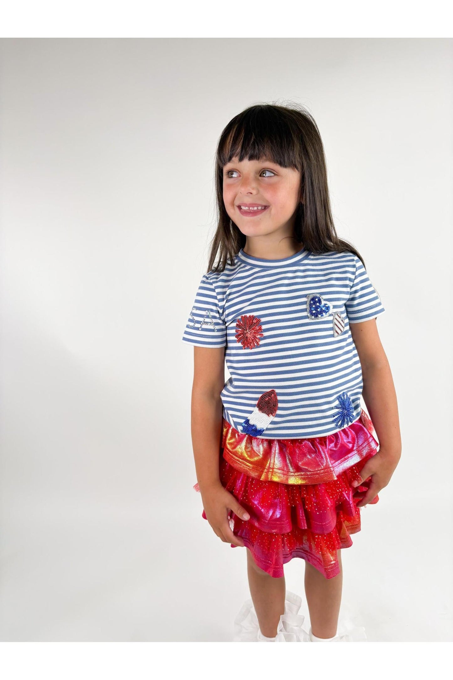 Striped Australian Terry Cotton Fourth of July Patch Top