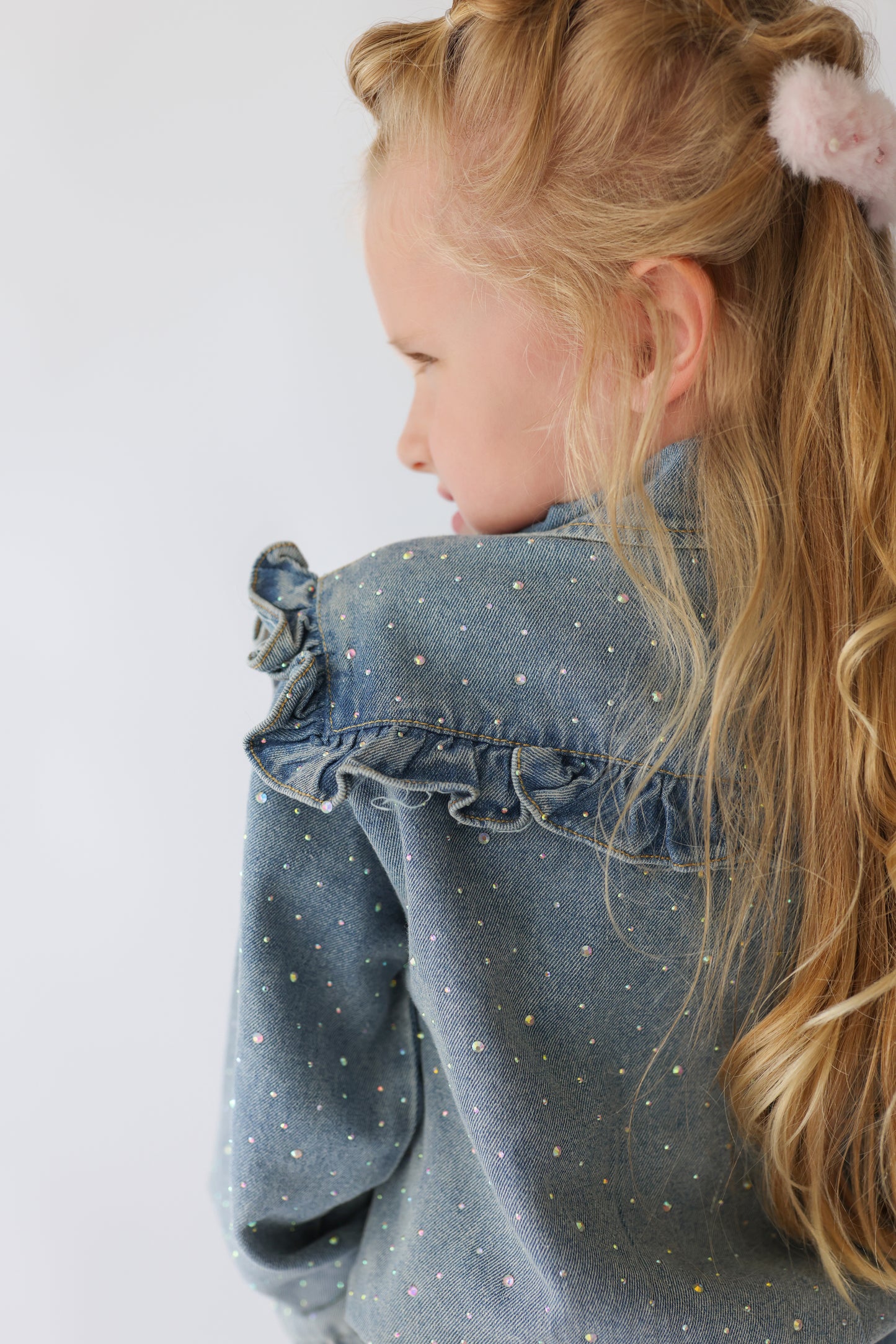 Rhinestone & Ruffle Denim Bomber Jacket (PREORDER SHIPPING 6/25)