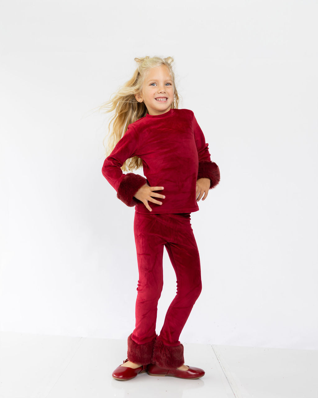 Red Velour Fur Cuffed Set