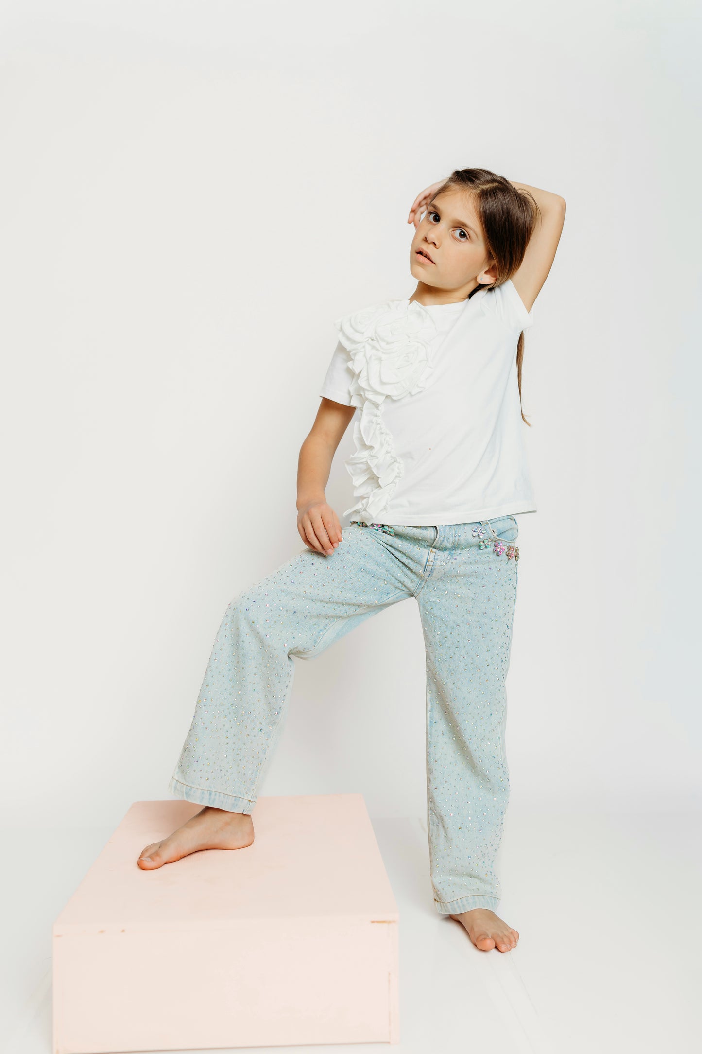 White Flower Ruffle Top