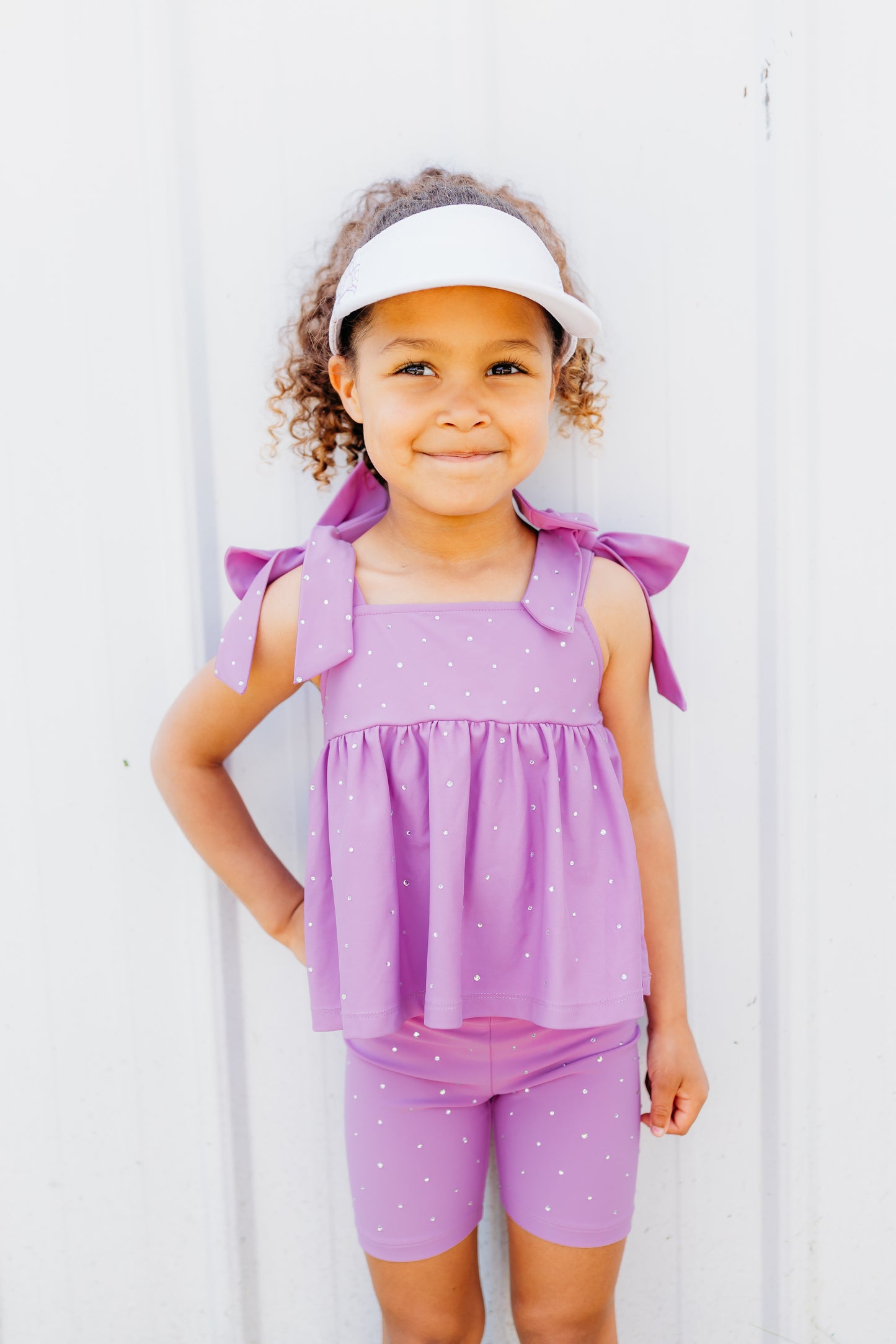 Lavender Bow Two-Piece Gem Stamped Athletic Set (PREORDER: MID-JUNE SHIP)