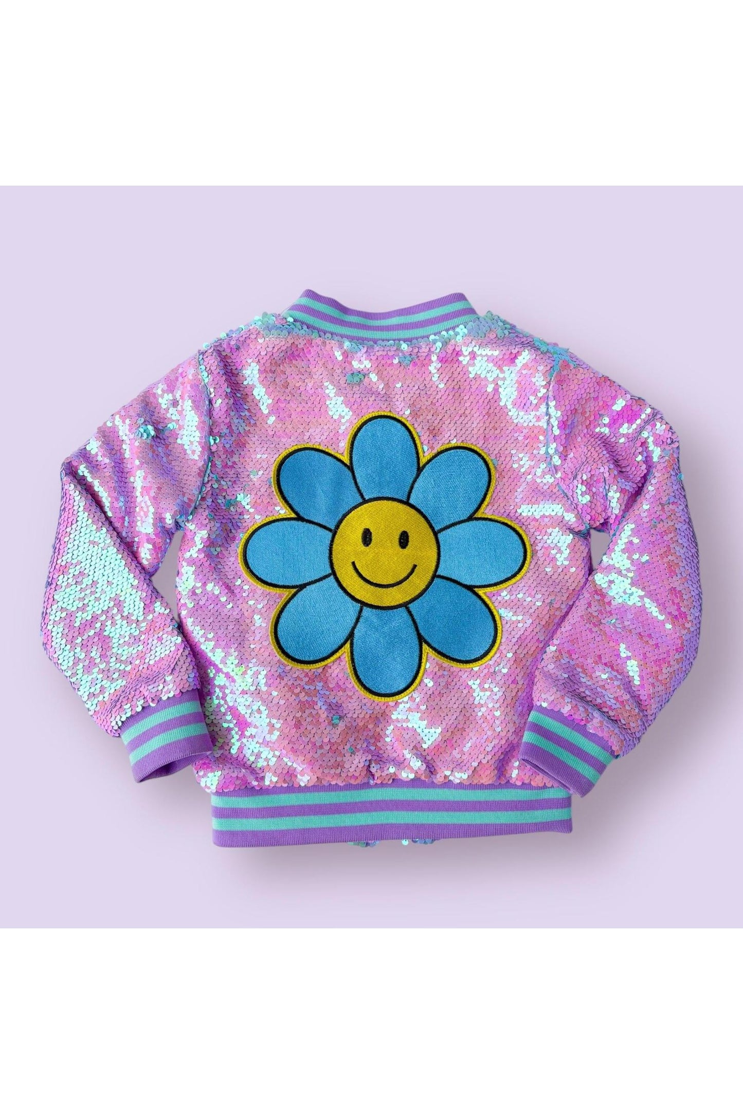 Purple Sequins Patched Bomber Jacket