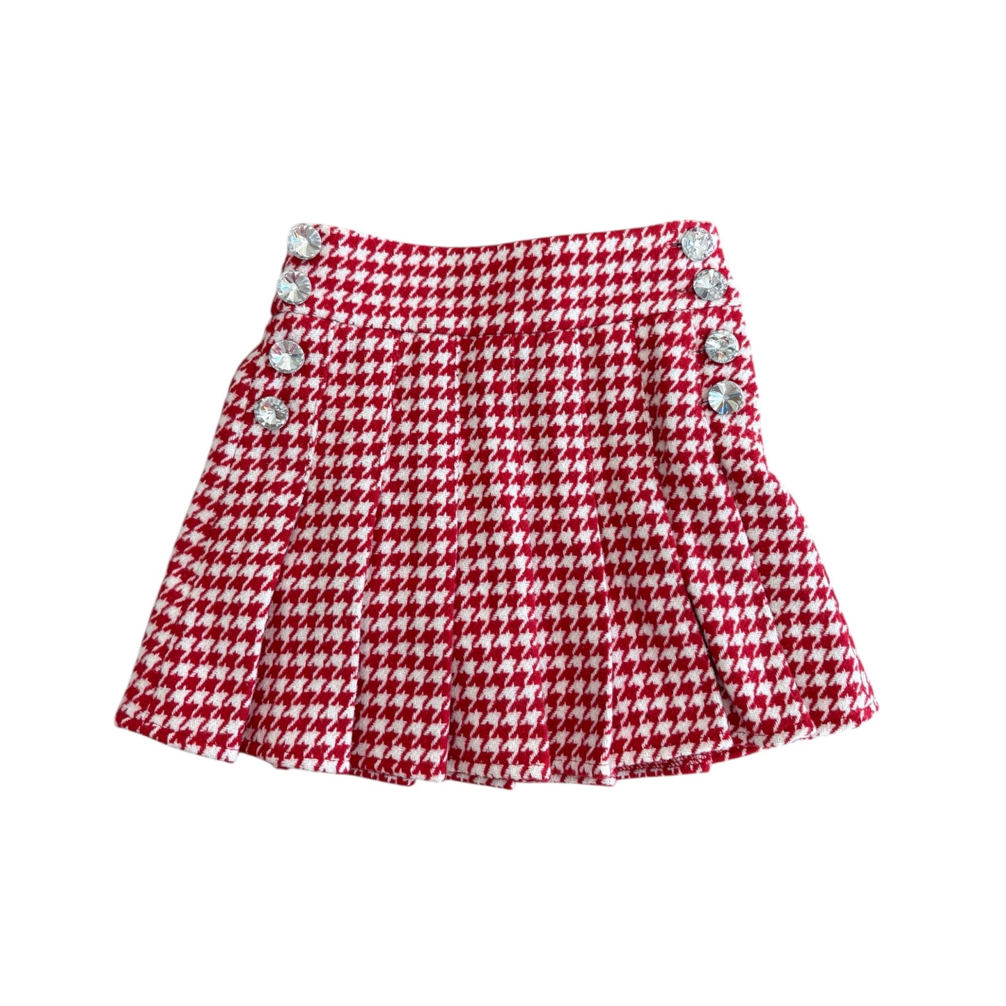 Red Houndstooth Gem Button Pleat Skirt (PREORDER)