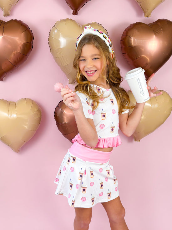 Latte and Cake Pop Print Skort and Top Athletic Set