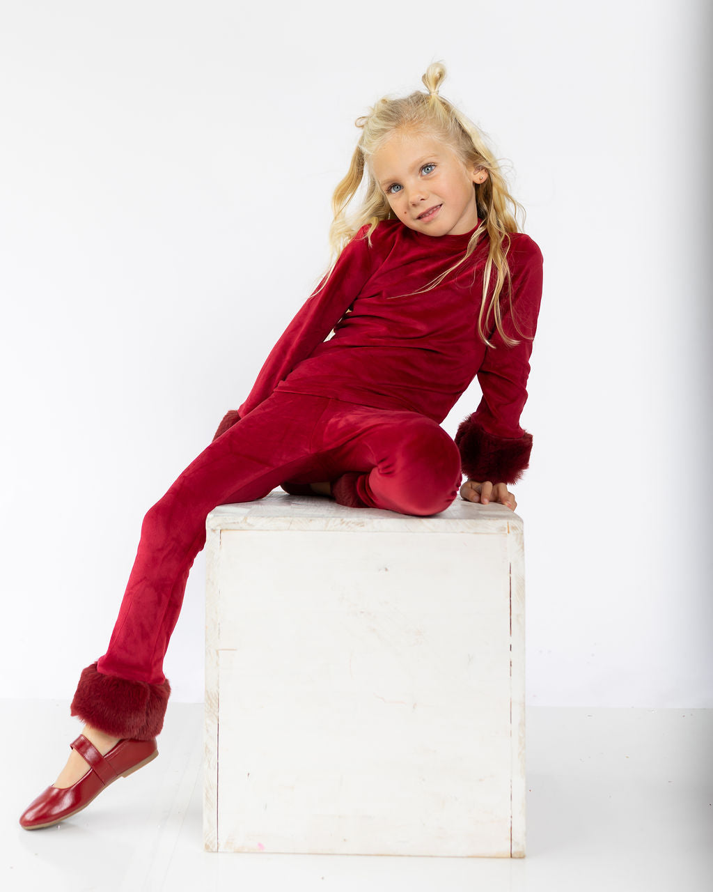 Red Velour Fur Cuffed Set