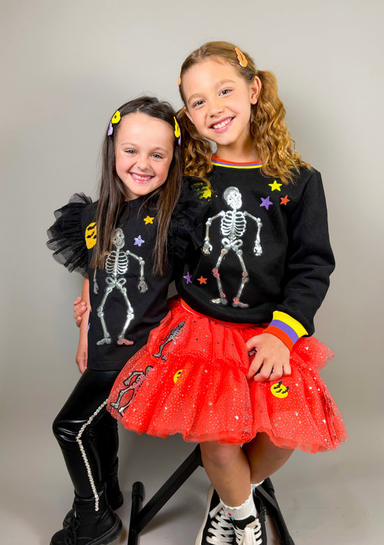 Halloween Skeleton Patched Crewneck