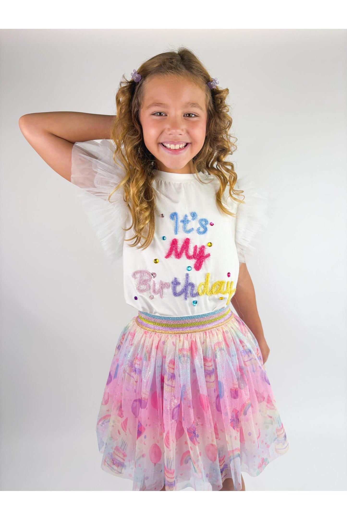 "It's My Birthday" Tulle Sleeve Top