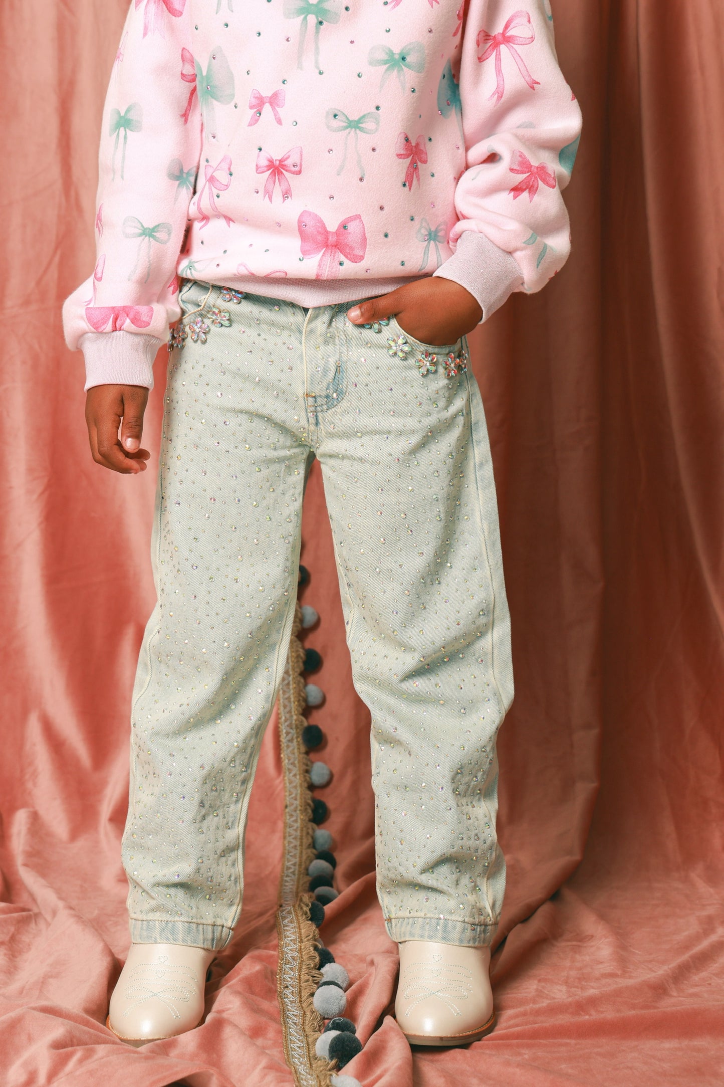 Wide Leg Gem Embellished Jeans (PRE-ORDER)