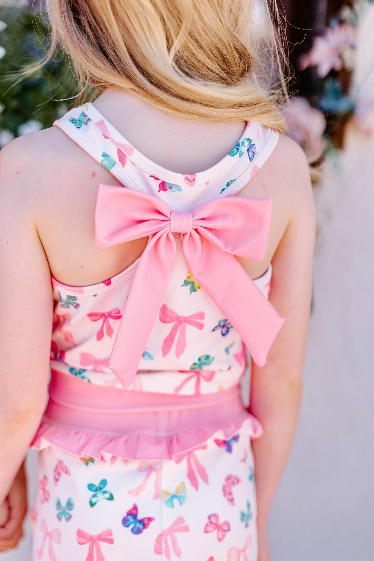 Bow and Butterfly Print Pant and Tank Athletic Set