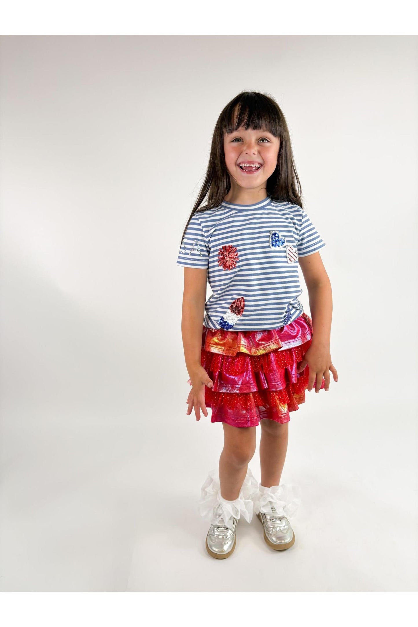 Striped Australian Terry Cotton Fourth of July Patch Top