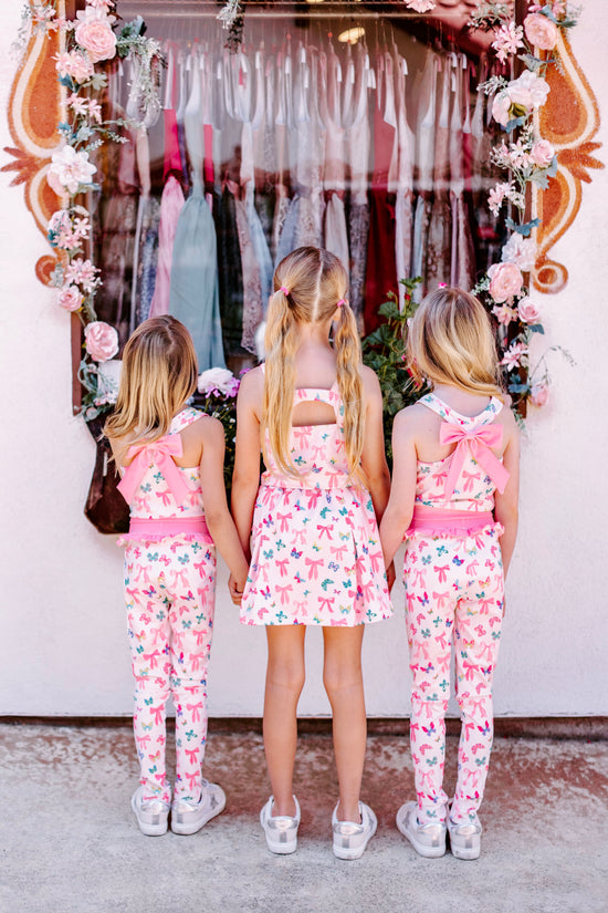 Bow and Butterfly Print Pant and Tank Athletic Set
