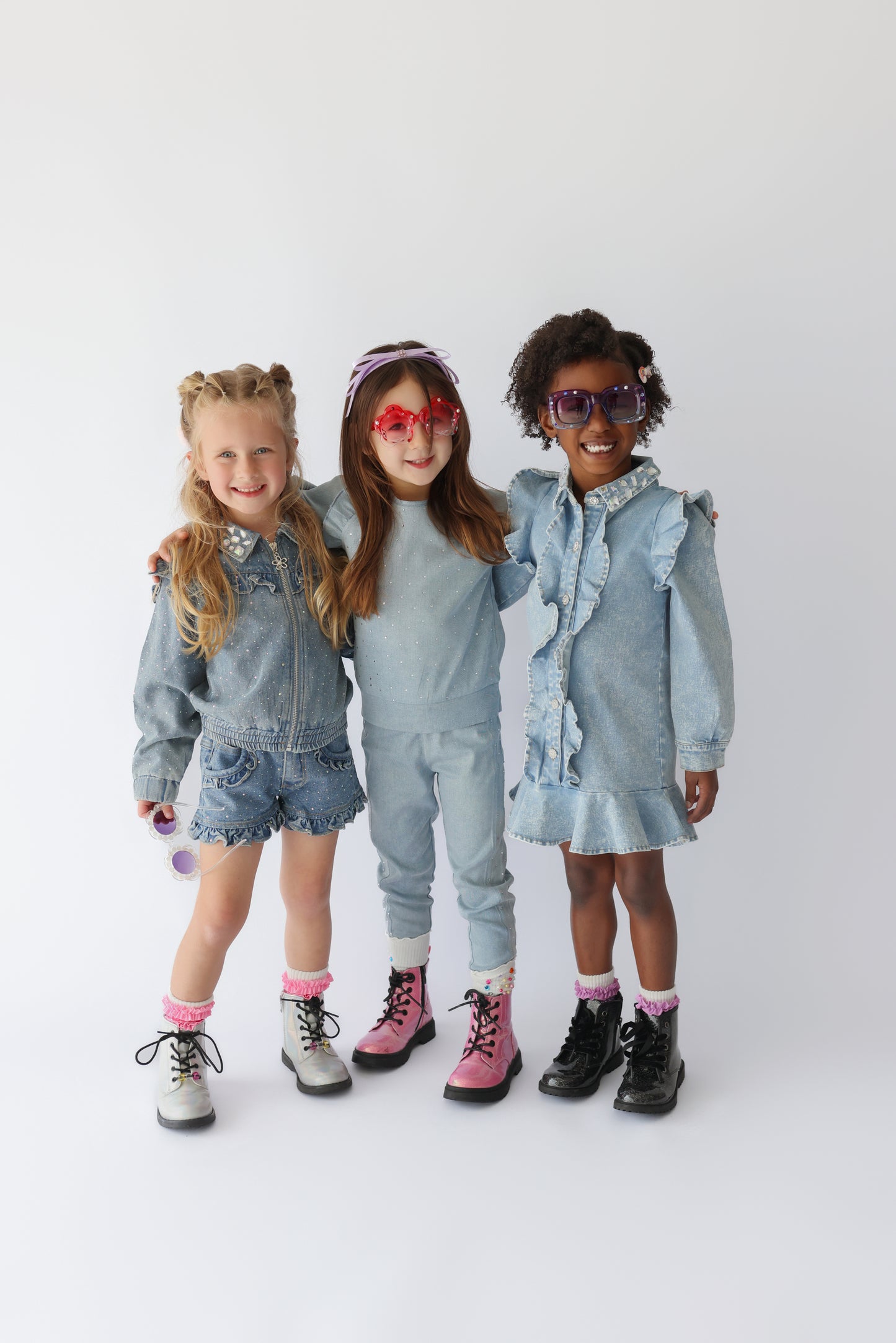 Rhinestone & Ruffle Denim Bomber Jacket (PREORDER SHIPPING 6/25)