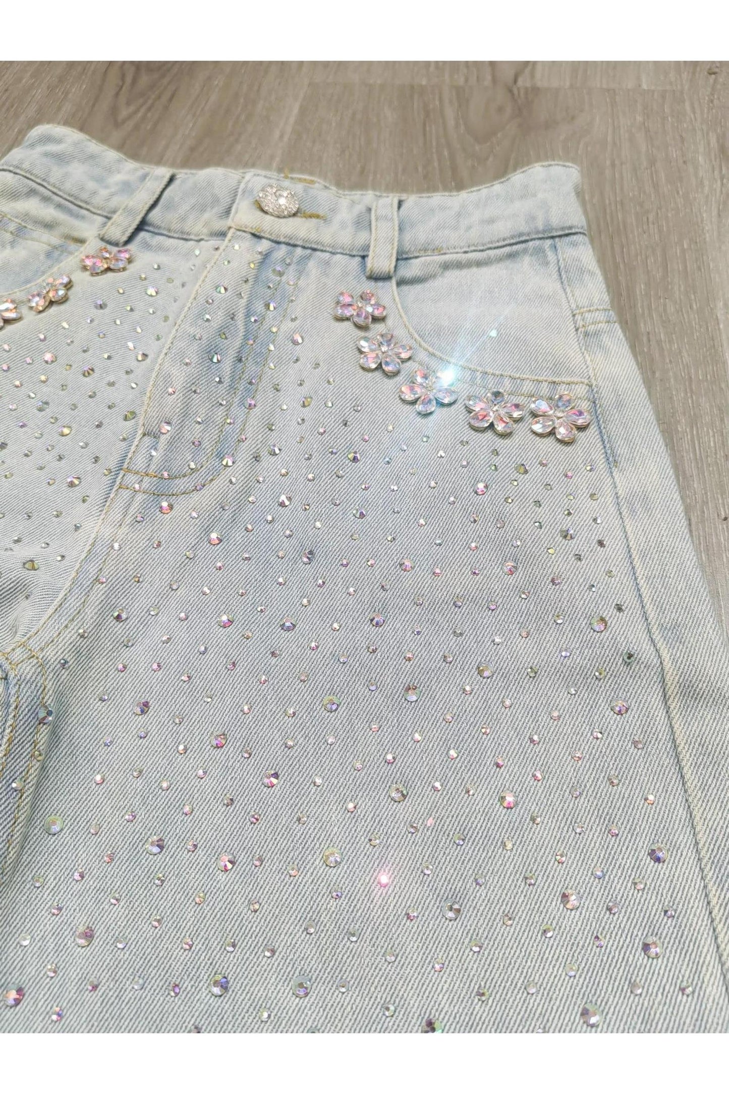 Wide Leg Gem Embellished Jeans (PRE-ORDER)
