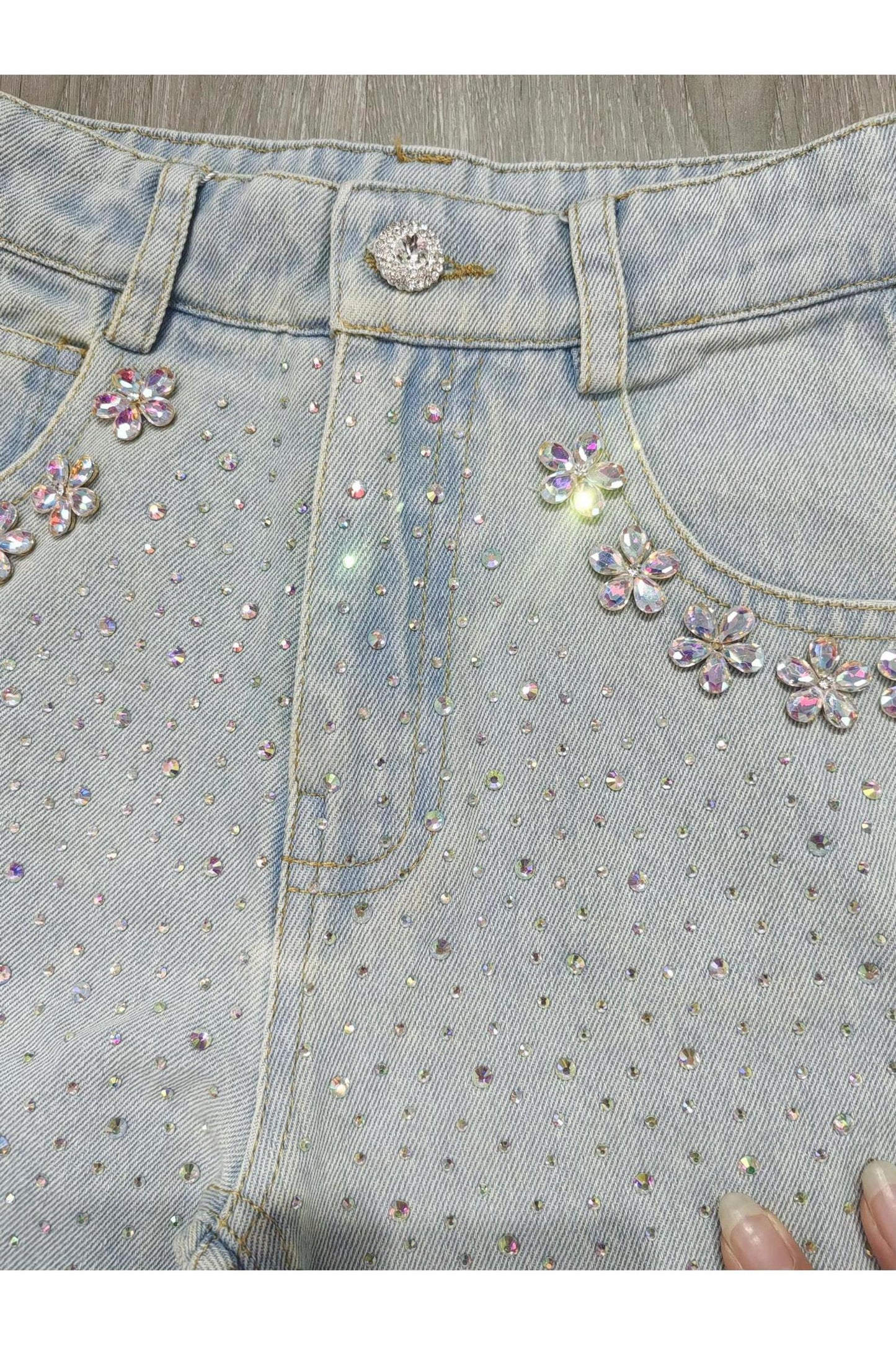 Wide Leg Gem Embellished Jeans (PRE-ORDER)