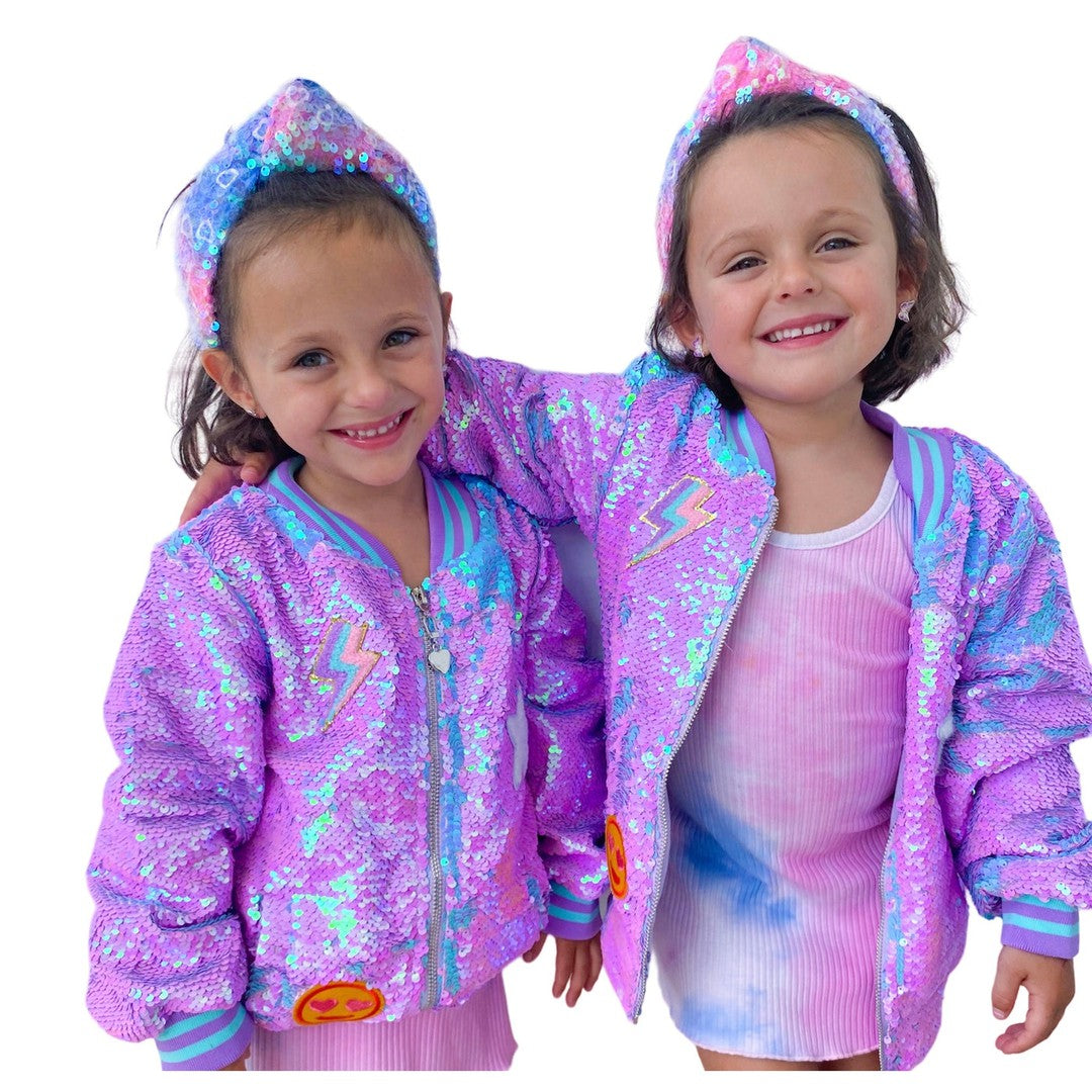 Purple Iridescent Patched Sequins Bomber Three Wildflower Designs
