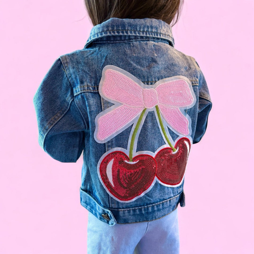 Cherry Bow Patched Jean Jacket