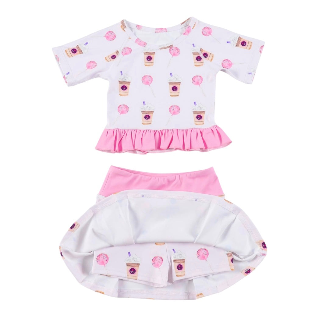 Latte and Cake Pop Print Skort and Top Athletic Set
