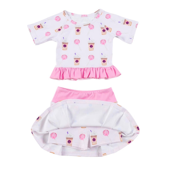 Latte and Cake Pop Print Skort and Top Athletic Set