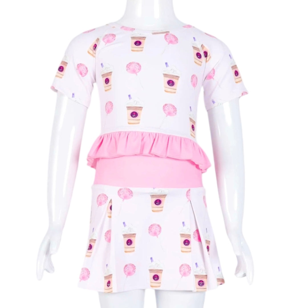 Latte and Cake Pop Print Skort and Top Athletic Set