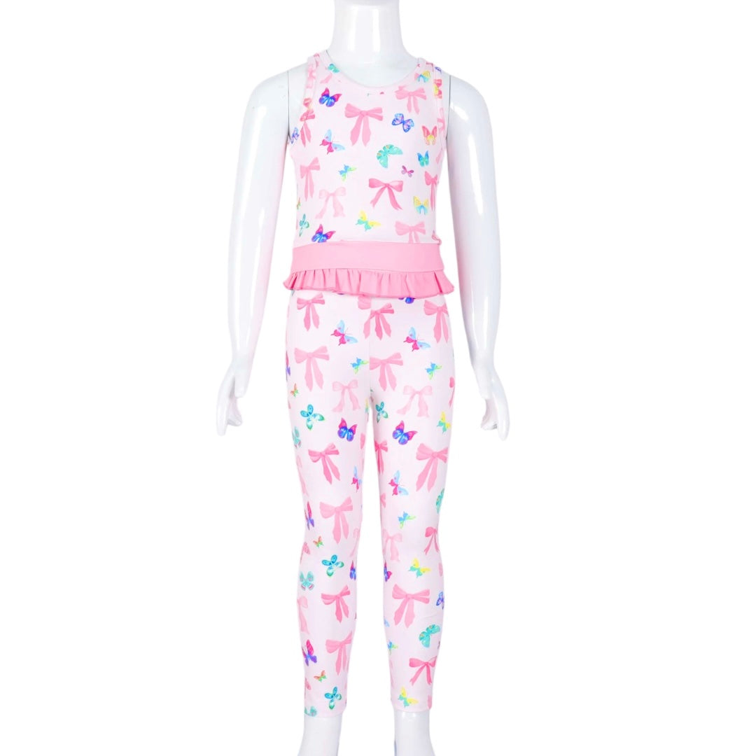 Bow and Butterfly Print Pant and Tank Athletic Set