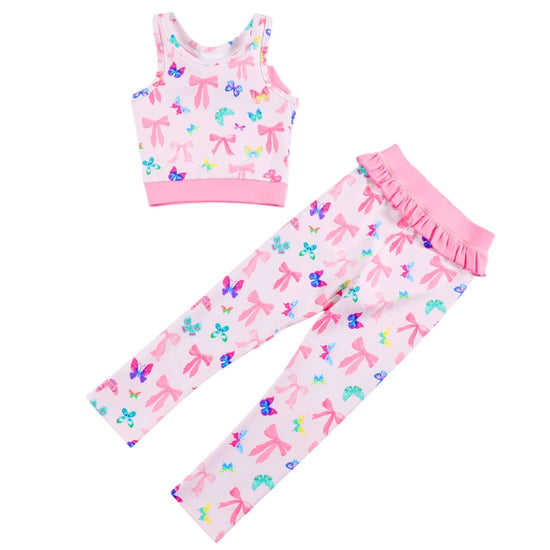 Bow and Butterfly Print Pant and Tank Athletic Set