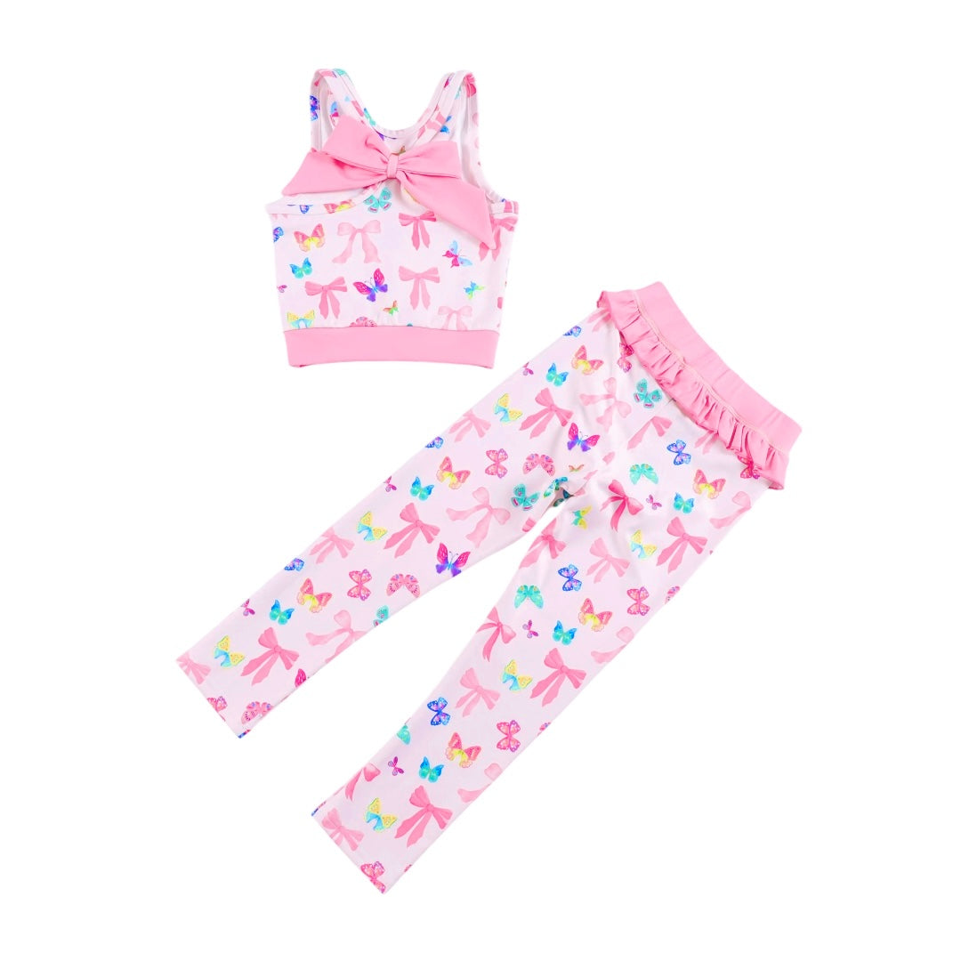 Bow and Butterfly Print Pant and Tank Athletic Set