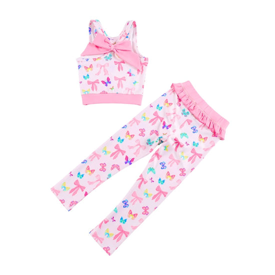 Bow and Butterfly Print Pant and Tank Athletic Set