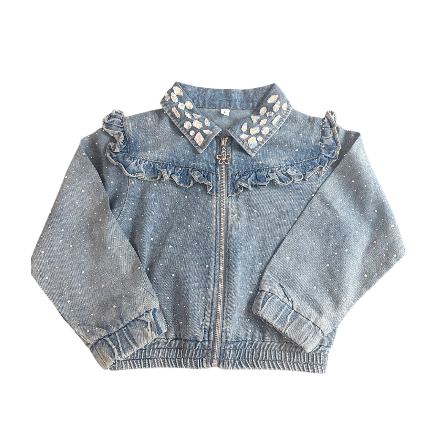 Rhinestone & Ruffle Denim Bomber Jacket (PREORDER SHIPPING 6/25)