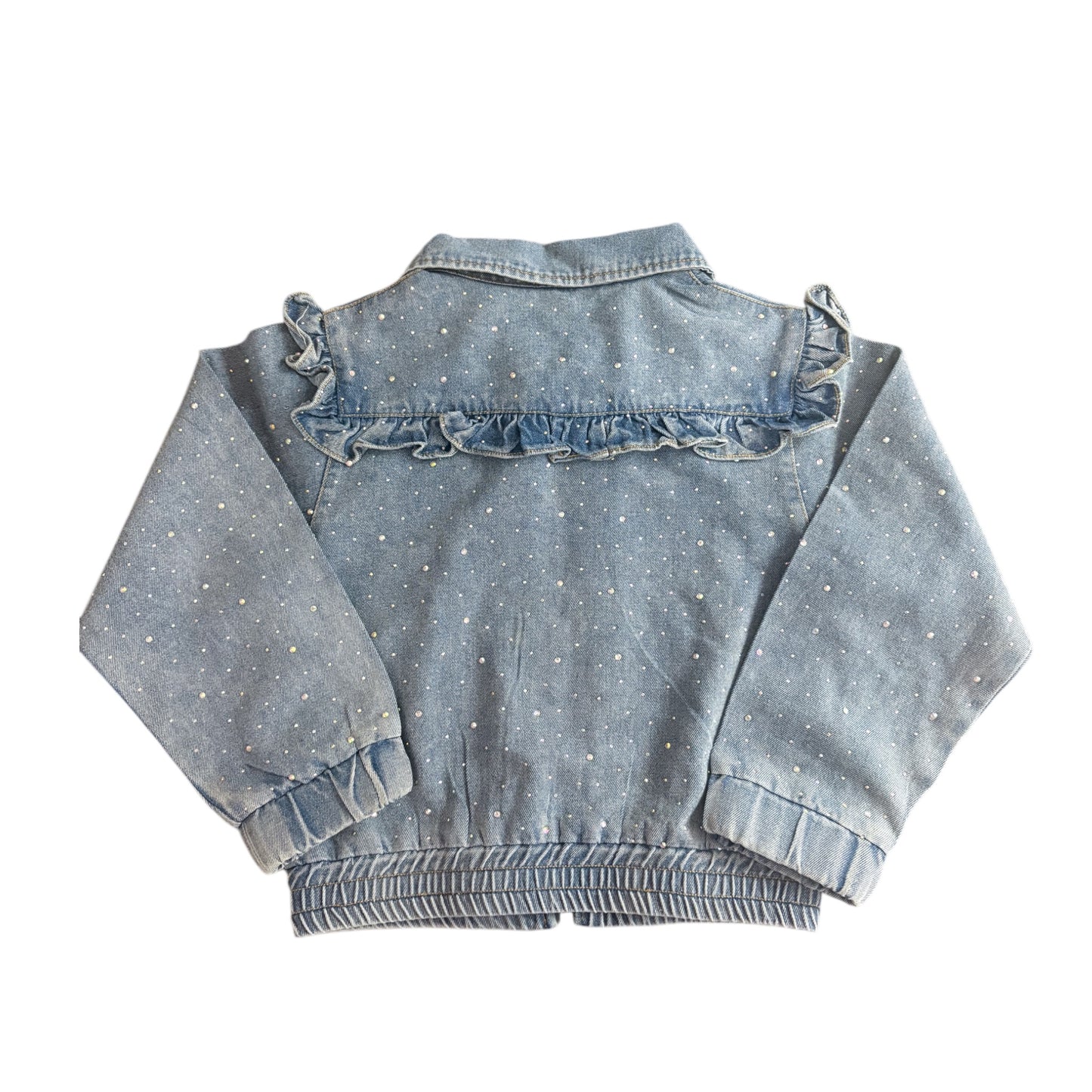 Rhinestone & Ruffle Denim Bomber Jacket (PREORDER SHIPPING 6/25)