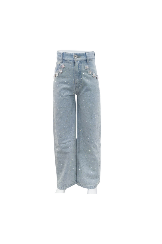 Wide Leg Gem Embellished Jeans (PRE-ORDER)