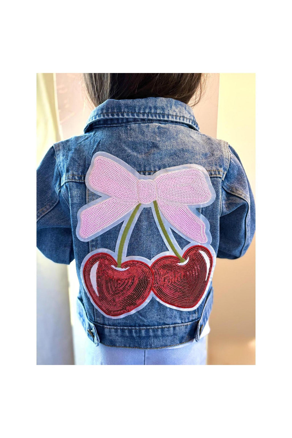 Cherry Bow Patched Jean Jacket – Three Wildflower Designs